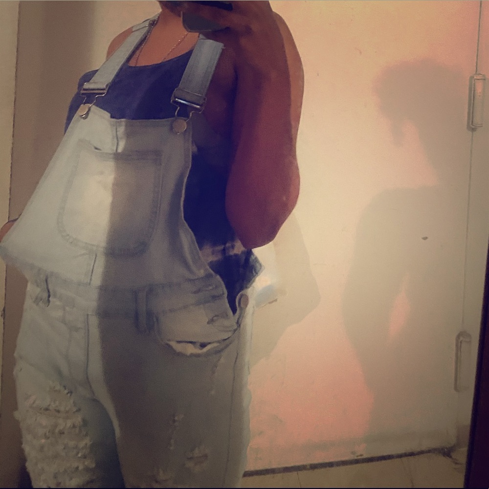 Light blue DISTRESSED OVERALLS
